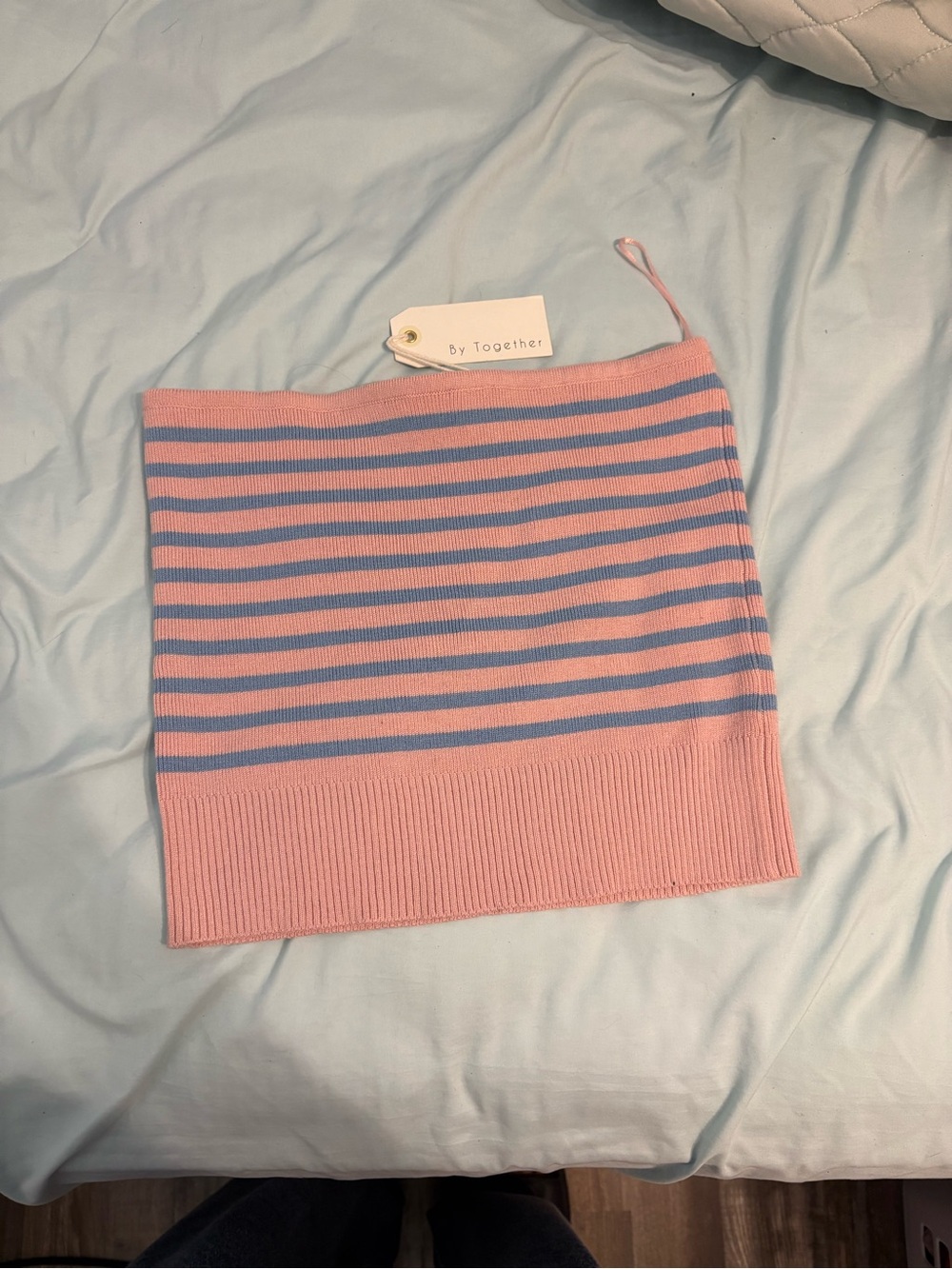 By Together Pink and Light Blue Striped Knit Mini Skirt